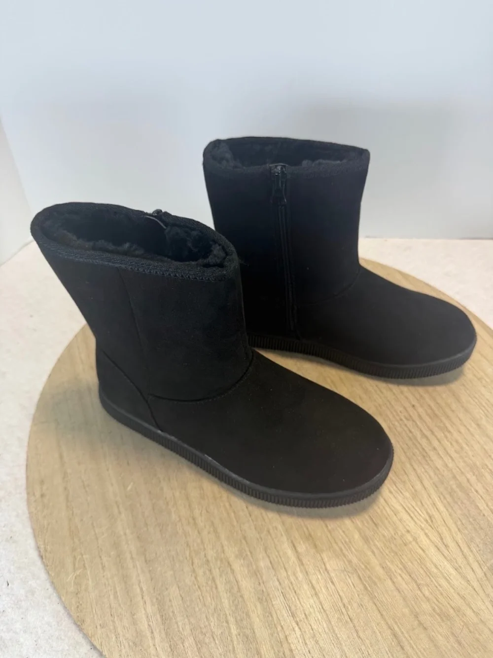 Cat & Jack Girls Size 3 Black Faux Suede Winter Boots Faux Fur Zip NWT